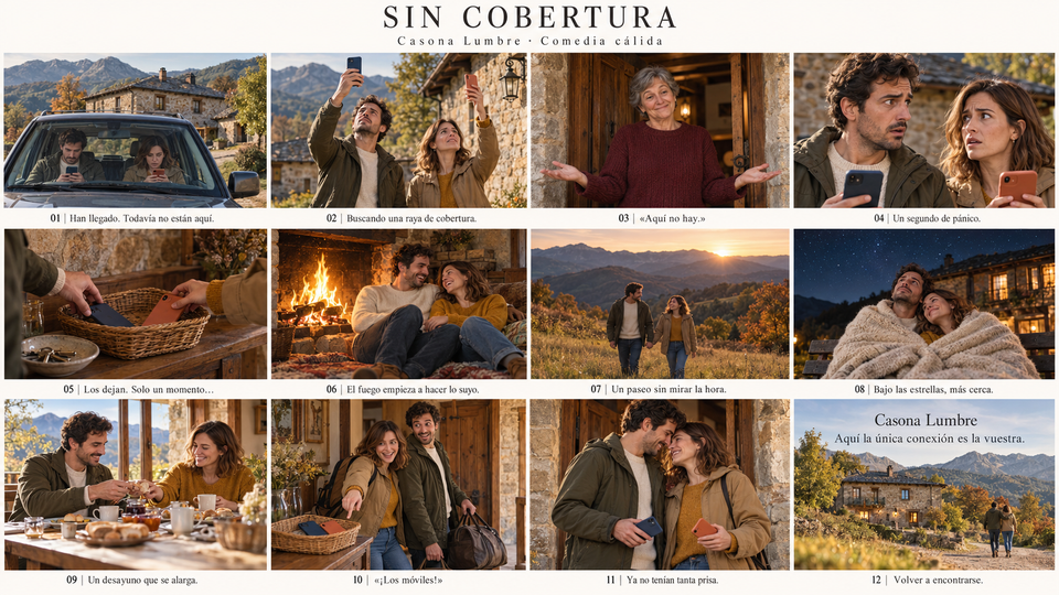 Storyboard conceptual de Sin cobertura, para Casona Lumbre: doce planos de la historia
