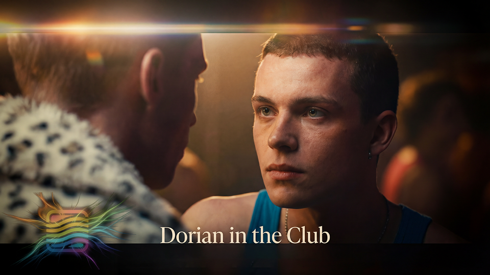 Dorian looks toward another man beneath the club lights